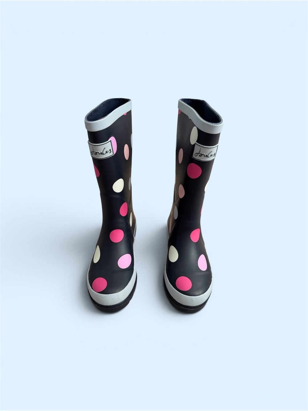 Joules Kids Polka Dot Rain Boots - Blue and Pink - Size 2